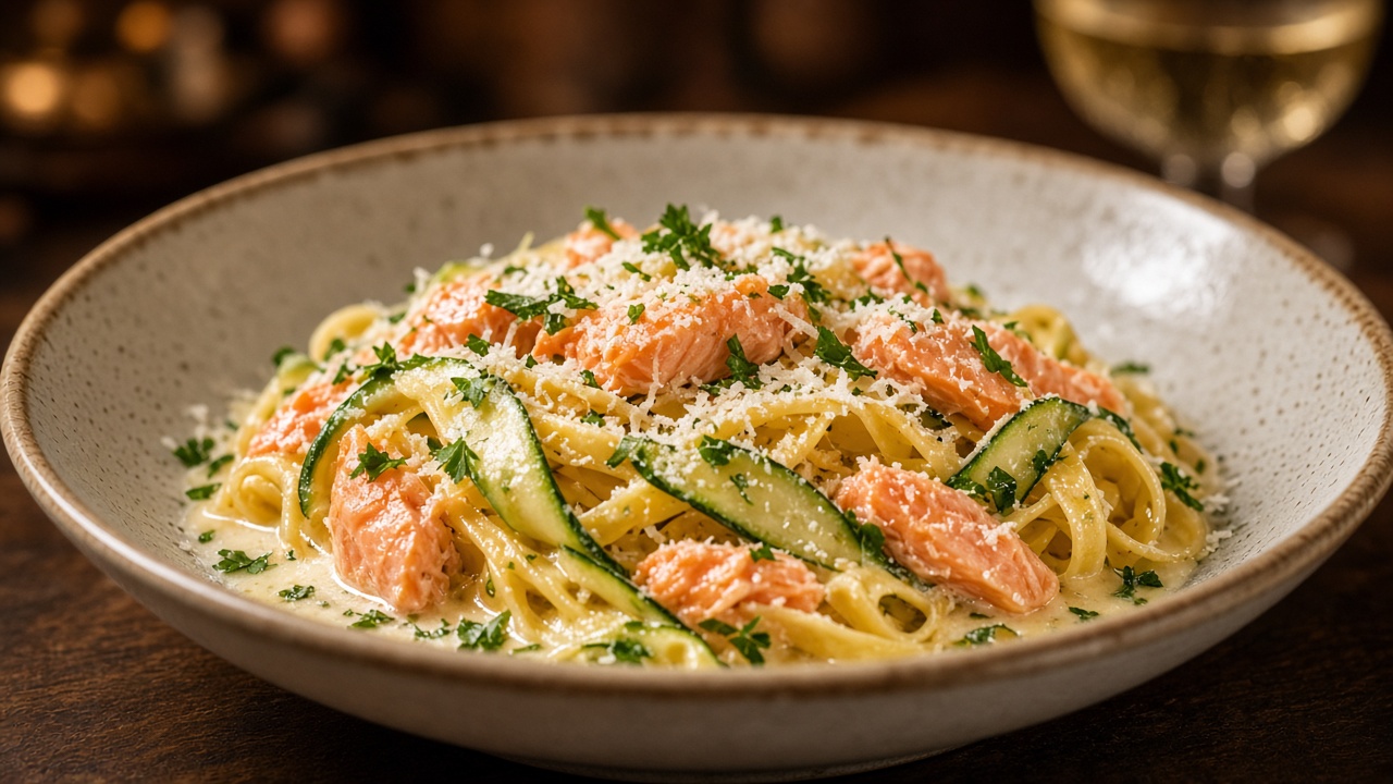 Tagliatelle al Salmone mit Lachs und Zucchini