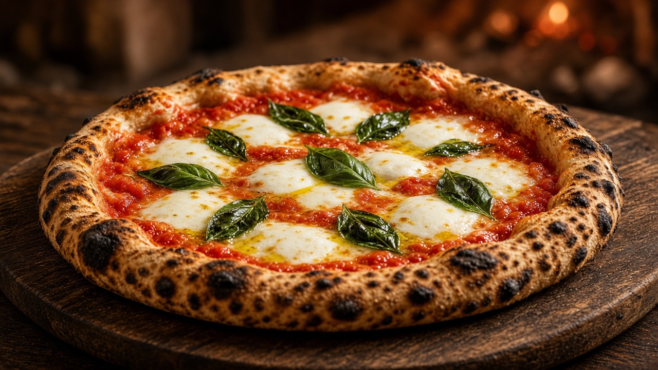 Pizza di Bufala mit Büffelmozzarella und Basilikum